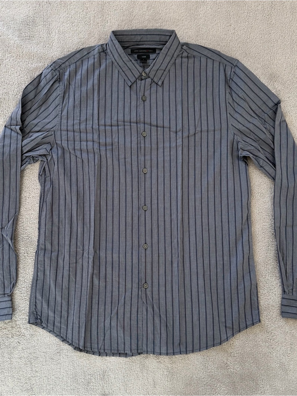 John Varvatos LUXE Shirt Mens Large Gray Striped Long Sleeve Button Up